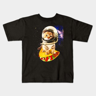 Space Cat Riding Tacos Kids T-Shirt